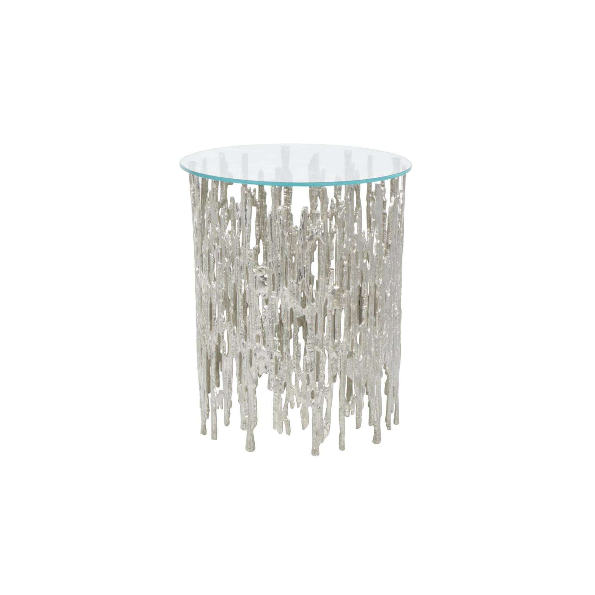 21" Silver Aluminum Accent Table with Glass Tabletop